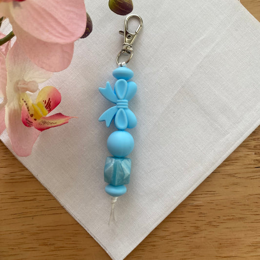Blue Silicone Beaded Bow Fidget Keyring/Bag Charm