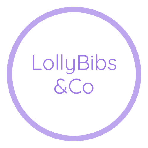 LollyBibs&Co text written in purple within a purple circle on a white background.